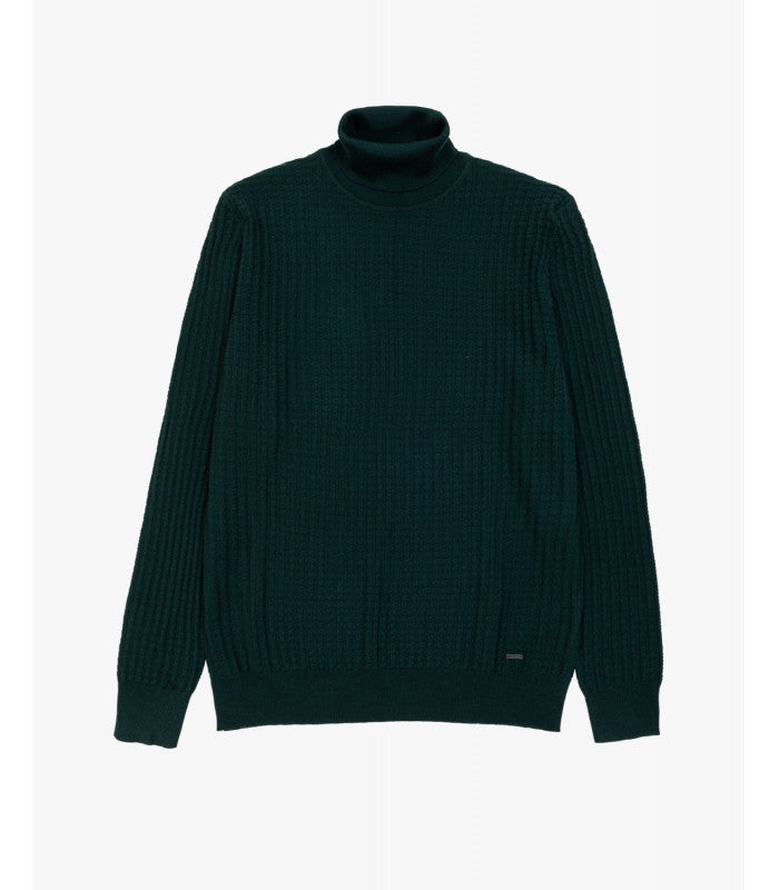 GIANNI LUPO - Dolcevita verde petrolio in lana rasata intrecciato uomo