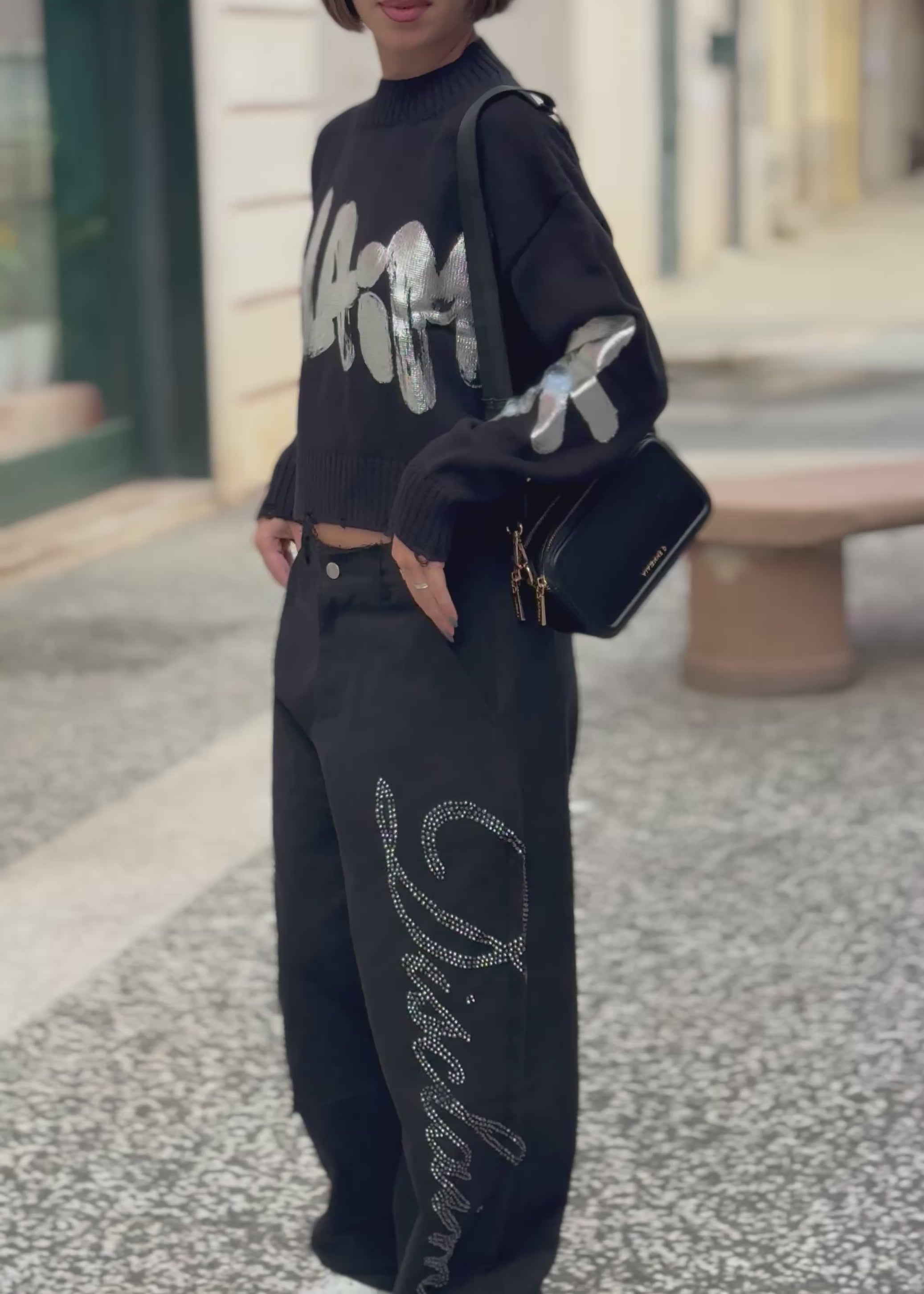 DISCLAIMER - Pantalone con logo in strass donna