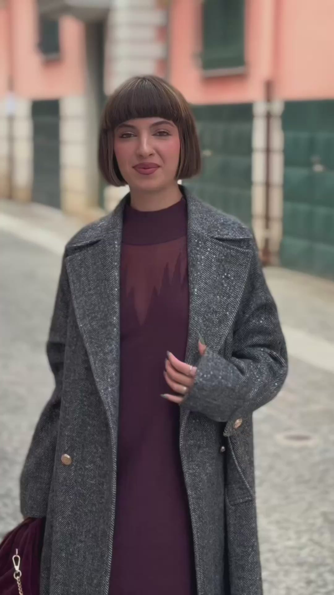 DIGITAL - Cappotto lungo con micro paillettes e bottoni oro donna