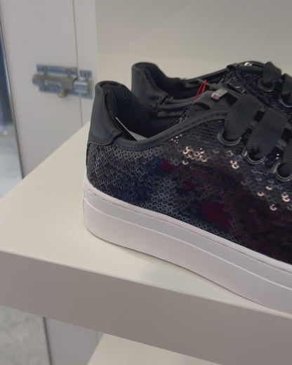 4US BY CESARE PACIOTTI - Sneakers  in paillettes nere con charme logato