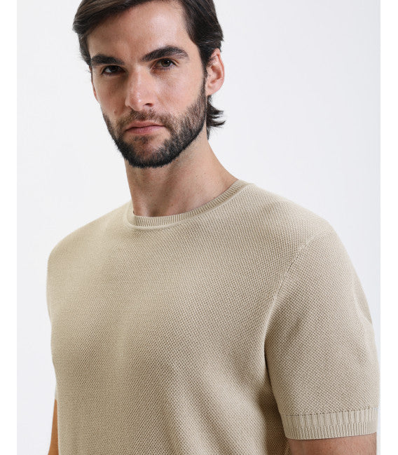 GIANNI LUPO - T-shirt in maglia texturizzata beige uomo