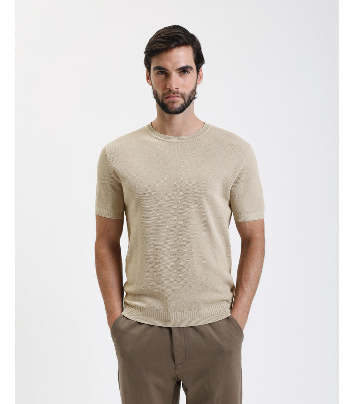GIANNI LUPO - T-shirt in maglia texturizzata beige uomo
