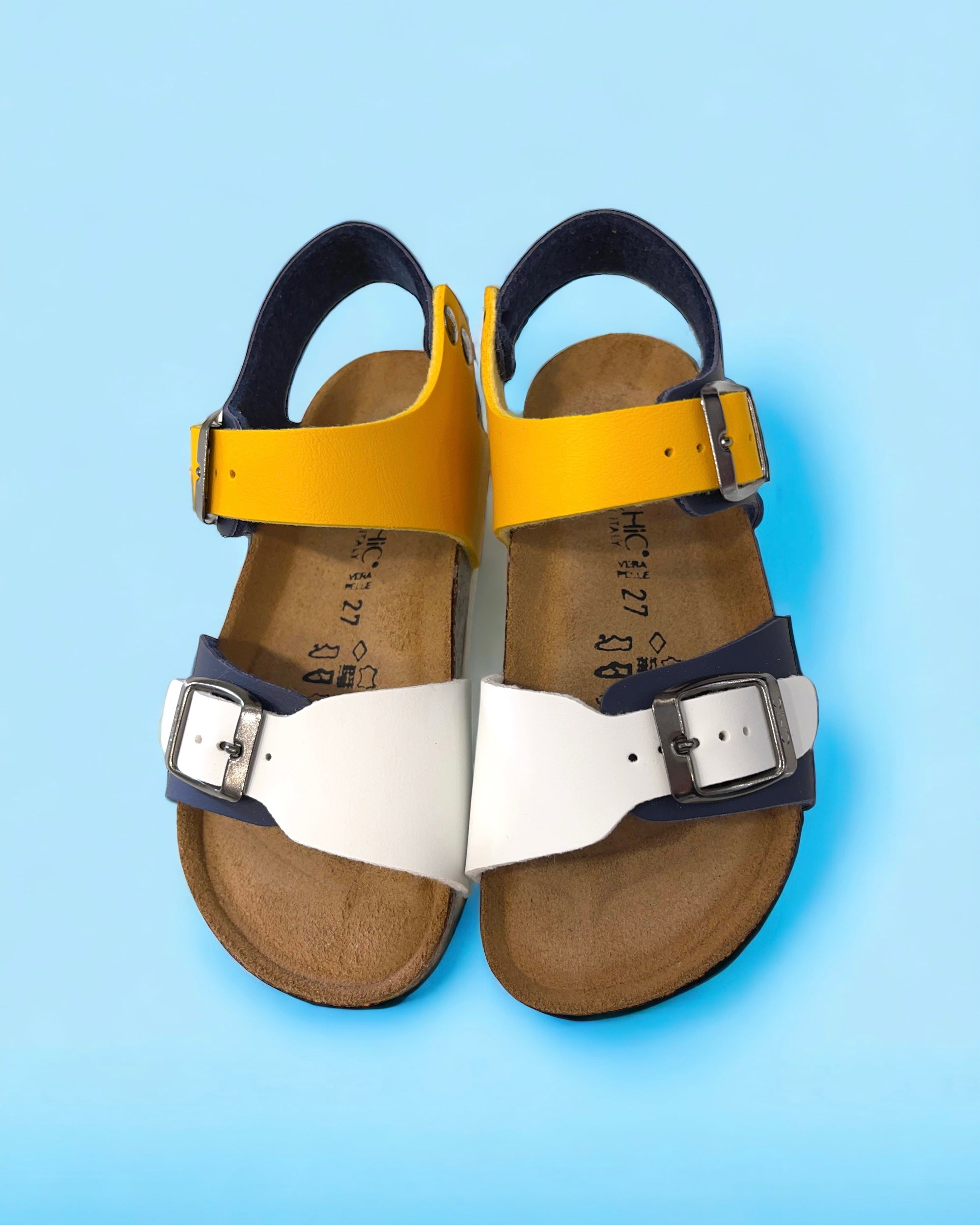 BIOCHIC - Sandalo bambino blu, giallo e bianco