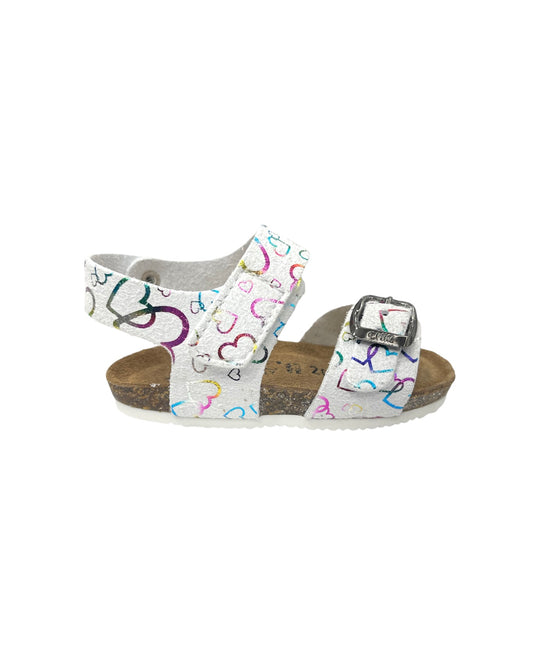 BIOCHIC - Sandalo ghiaccio con cuoricini multicolor allacciatura a strappo bambina/neonata