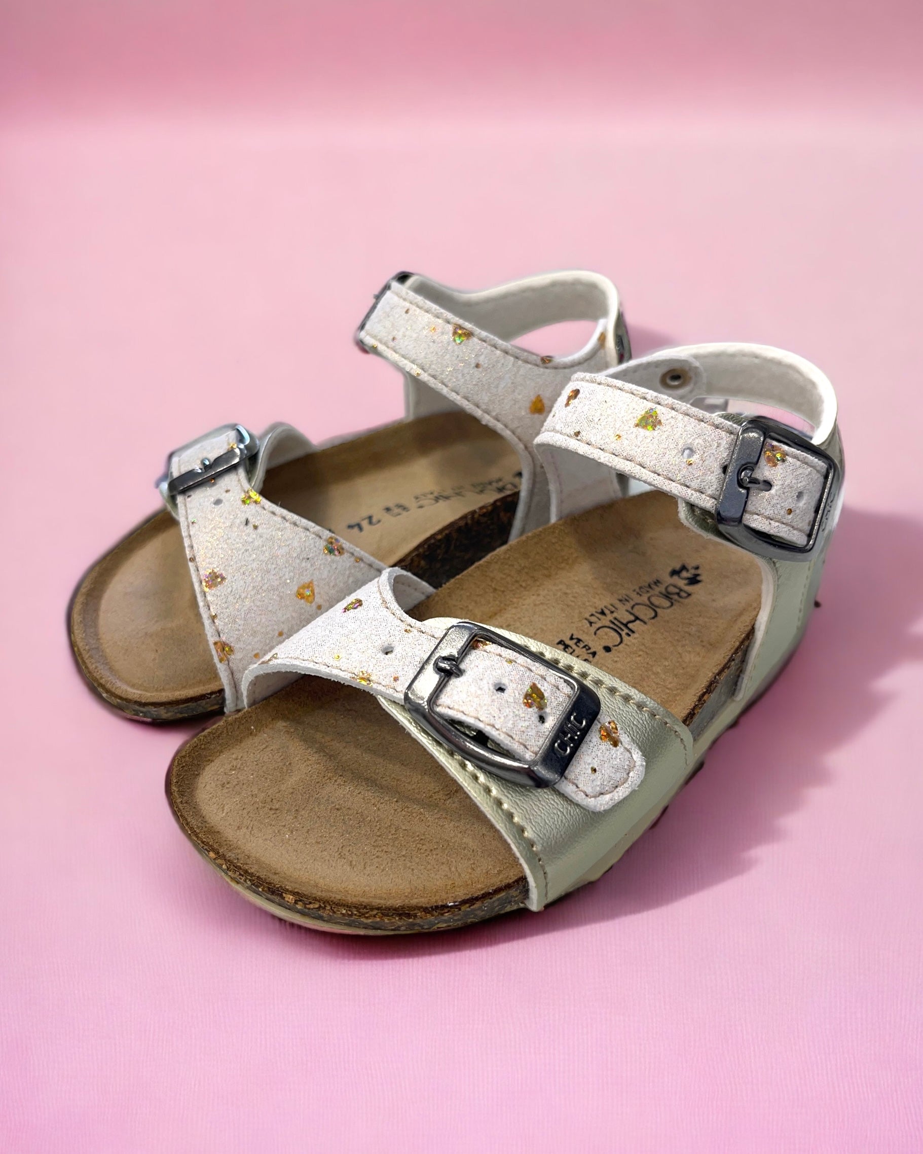 BIOCHIC - Sandalo bambina bianco e oro