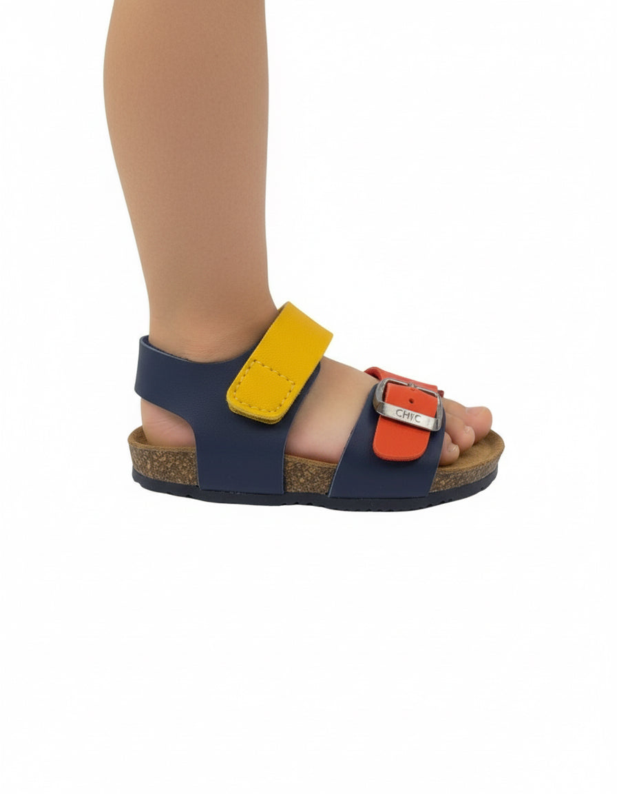 BIOCHIC- Sandalo blu rosso giallo con allacciatura a strappo bambino/neonato